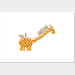 You Are Awesome, Cute Giraffe Illustration Posters and Art